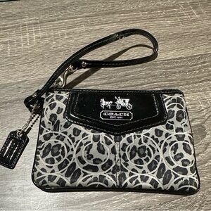 Coach Small Black and Gray Signature C Ocelot Wristlet